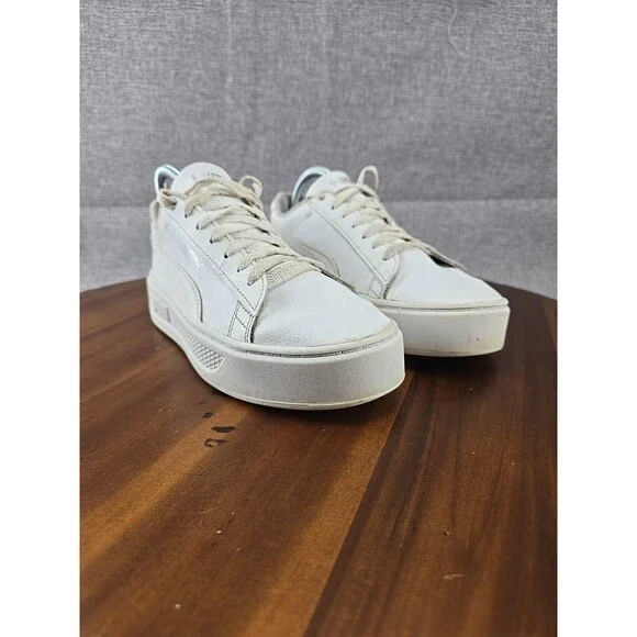 PUMA Smash Platform v3 White Silver Sneakers‎ Women’s US 7.5 EU 38 Casual Shoes - Picture 2 of 14